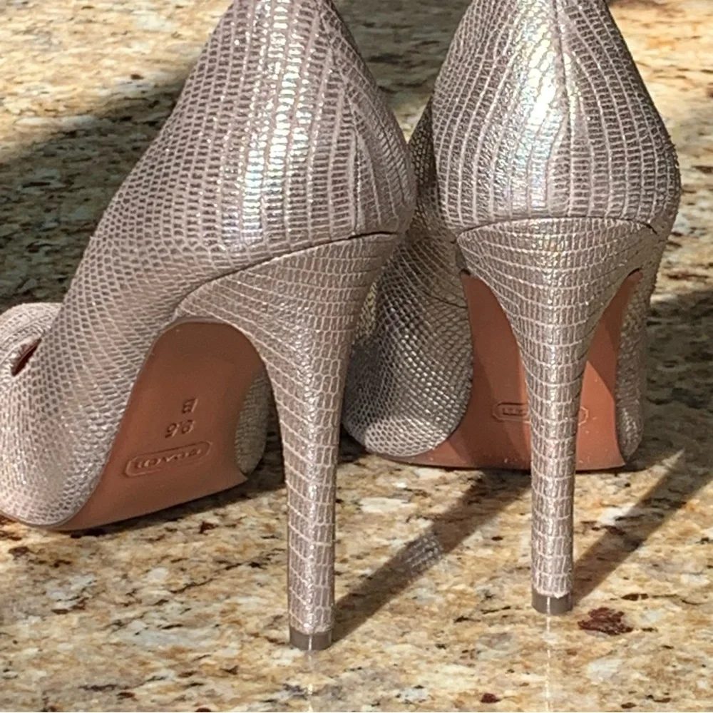 Coach Shimmery Silver Textured Pointed-Toe Pumps